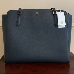 NWT Tory Burch Emerson Top Zip Tote in Black leather
